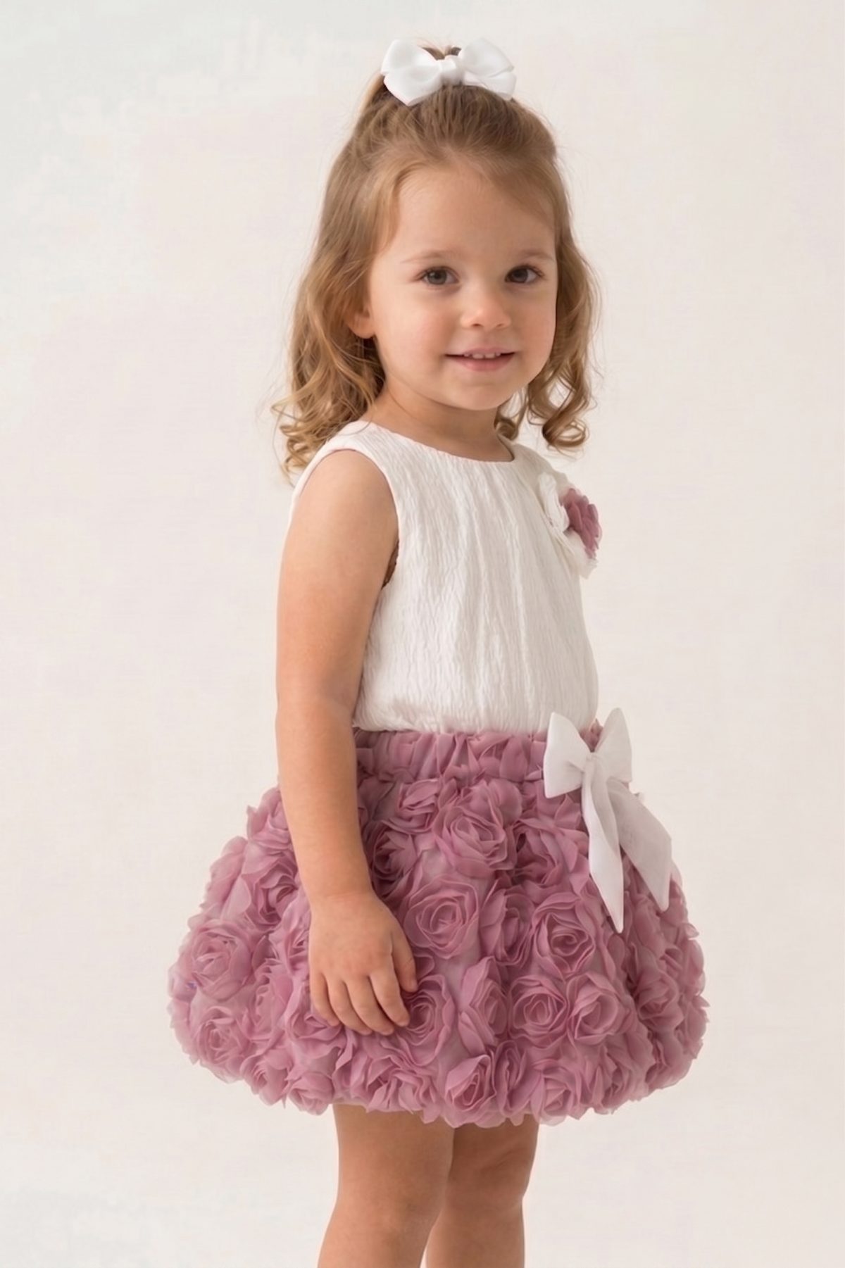 BERRY Kız Çocuk Bebek Gül Detaylı Kabarık Tütü Etekli 2'li Takım - Görsel 7