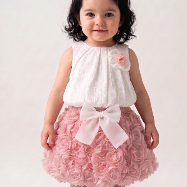 BERRY Kız Çocuk Bebek Gül Detaylı Kabarık Tütü Etekli 2'li Takım