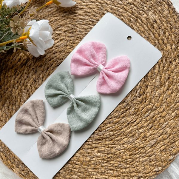Soft Renklerde Yumuşak Dokulu Pastel Fiyonk Toka Seti 3 'lü
