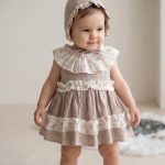 ELLİE Çiçek Yakalı Retro Bone Takımlı Bayramlık Özel Gün Kız Bebek Romper Elbise