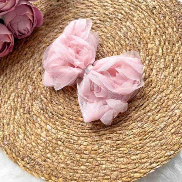Pudra Tül Gül Detaylı Kız Çocuk Bebek Fiyonk Toka