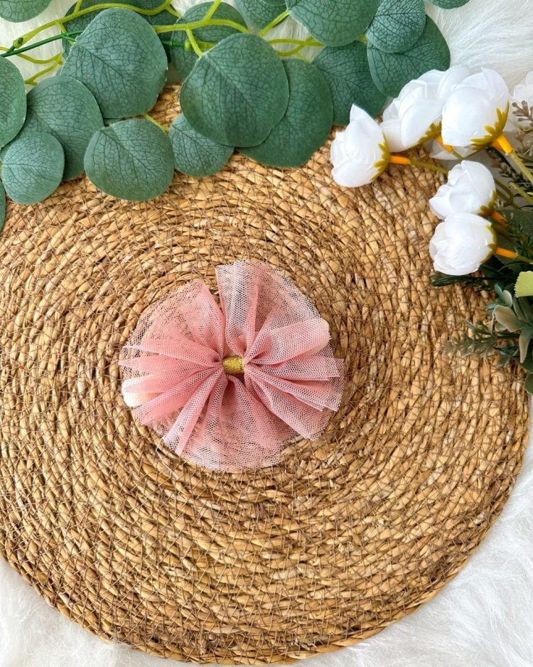Pembe Tül Detaylı Kız Bebek Saç Toka Bandanası - Görsel 2