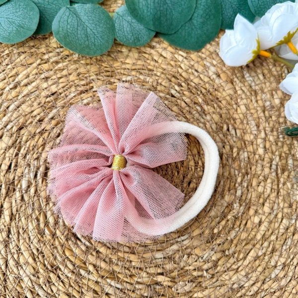 Pembe Tül Detaylı Kız Bebek Saç Toka Bandanası