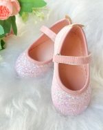 Pembe Taşlı Simli Kız Çocuk Bebek Babet Ayakkabı - Görsel 3
