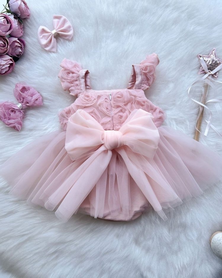 Bella Gül Detaylı Bayramlık Özel Gün Kız Çocuk Bebek Romper - Görsel 6
