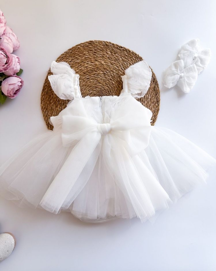 Bella Gül Detaylı Bayramlık Özel Gün Kız Çocuk Bebek Romper - Görsel 5