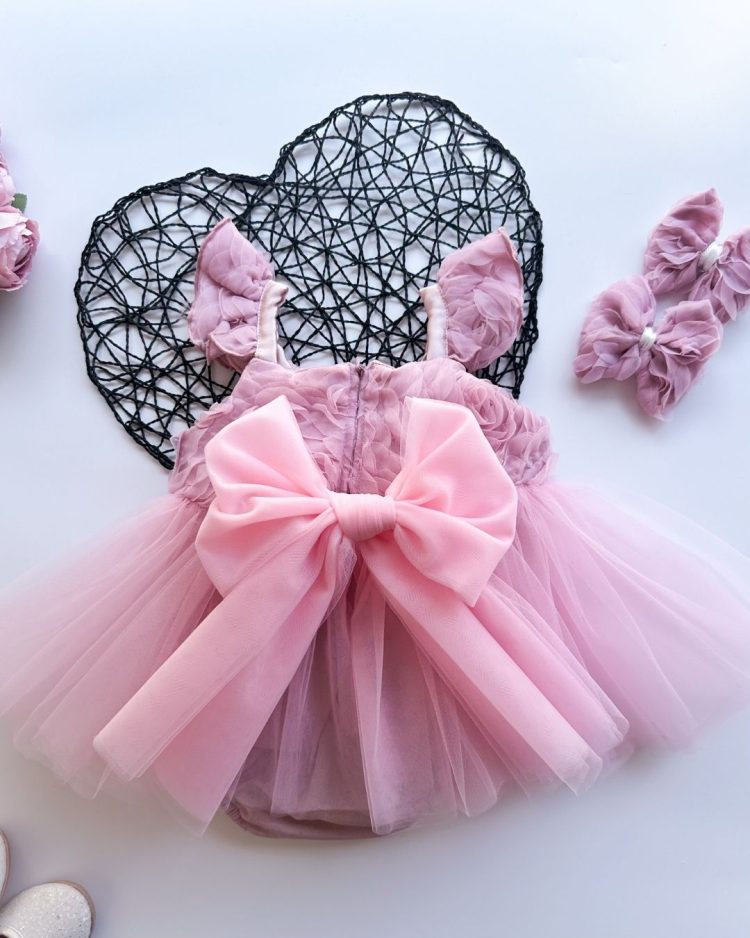 Bella Gül Detaylı Bayramlık Özel Gün Kız Çocuk Bebek Romper - Görsel 3