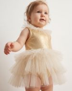 Glow Simli Prenses Tütülü Ve Taç Bandanalı Kız Bebek Romper