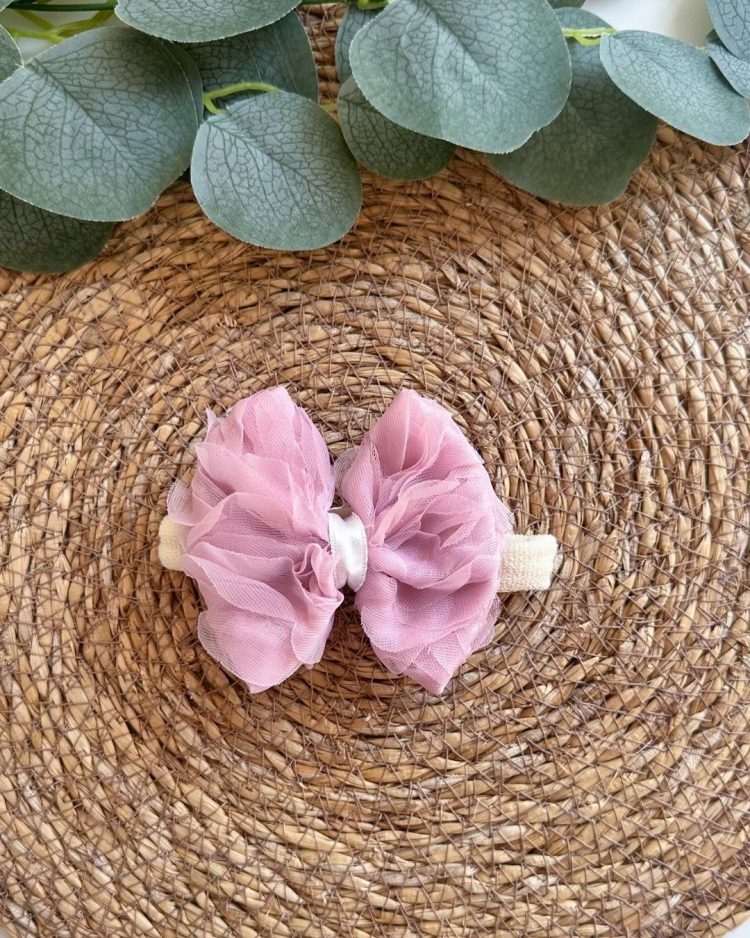 Pembe Tül Gül Detaylı Kız Bebek Saç Toka Bandanası - Görsel 2