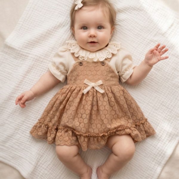 Freya Dantel Yaka Vintage Bayramlık Ve Özel Gün Kız Bebek Elbisesi