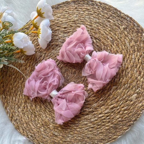Pembe Orta Boy Tül Gül Detaylı Kız Çocuk Bebek 2'li Toka