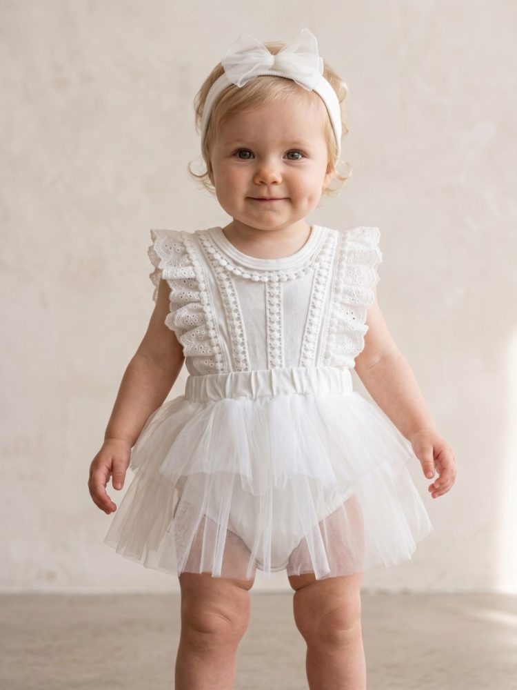 Angel Vintage Tül Etekli Özel Gün Mevlüt Bandanalı Kız Bebek Romper - Görsel 2