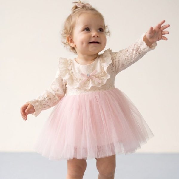 CLOU Dantel Yaka Tüllü Etekli Bayramlık Özel Gün Kız Bebek Elbise