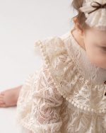 ZOE Dantelli Saç Tokalı Uzun Kollu Bayramlık Kız Bebek Romper - Görsel 2