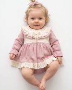 Cloe Vintage Dantel Yaka Fiyonk Detaylı Bayramlık Özel Gün Kız Bebek Romper