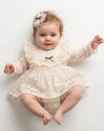 ZOE Dantelli Saç Tokalı Uzun Kollu Bayramlık Kız Bebek Romper - Görsel 4