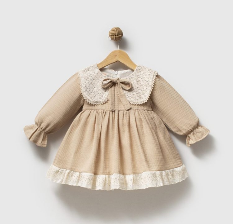 Sweet Meadow Vintage Dantel Yaka Fistolu Kız Bebek Elbise - Görsel 4