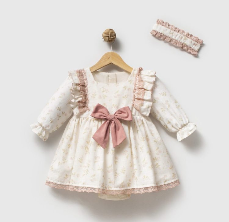 Flower Çiçek Desenli Bandanalı Bayramlık Özel Gün Kız Bebek Romper - Görsel 2