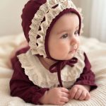 Kadife Vintage Güpür Detaylı Kız Bebek Bonet Şapka