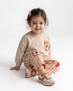 Kruvasan Figürlü Bej Sweatshirt Kız Çocuk Eşofman Takımı