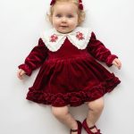 Cherry Bordo Kadife Seyyar Yaka Yılbaşı Özel Gün Bayramlık Kız Bebek Elbise