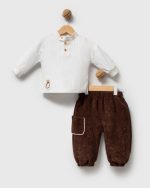 Enzo Kadife Pantalon Ve Gömlek Erkek Bebek Takım - Görsel 2
