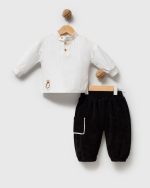Enzo Kadife Pantalon Ve Gömlek Erkek Bebek Takım - Görsel 3