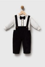 Harry Erkek Bebek Papyonlu Gömlekli Fitilli Kadife Salopet Takım - Görsel 3
