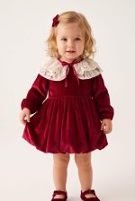 Ruby Bordo Kadife Seyyar Dantel Yakalı Kız Çocuk Yılbaşı Doğum Günü Ve Bayram Elbisesi