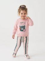 Çilek Reçeli Baskılı Sweatshirt ve Çizgili Eşofman Altı 2'li Takım