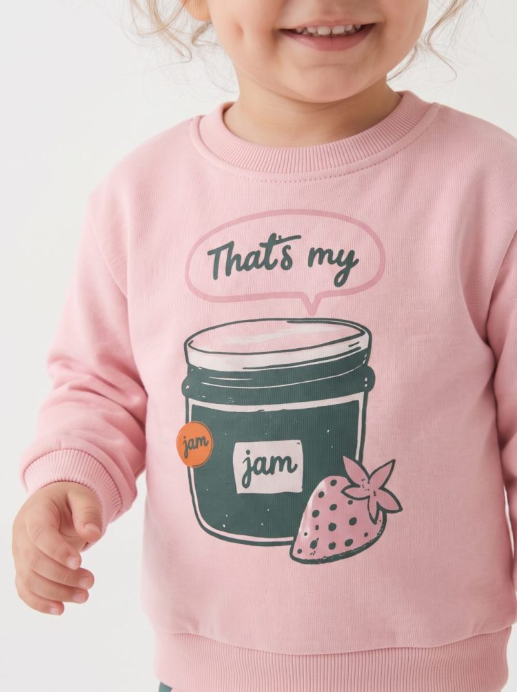 Çilek Reçeli Baskılı Sweatshirt ve Çizgili Eşofman Altı 2'li Takım - Görsel 2