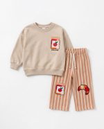 Kruvasan Figürlü Bej Sweatshirt Kız Çocuk Eşofman Takımı - Görsel 4